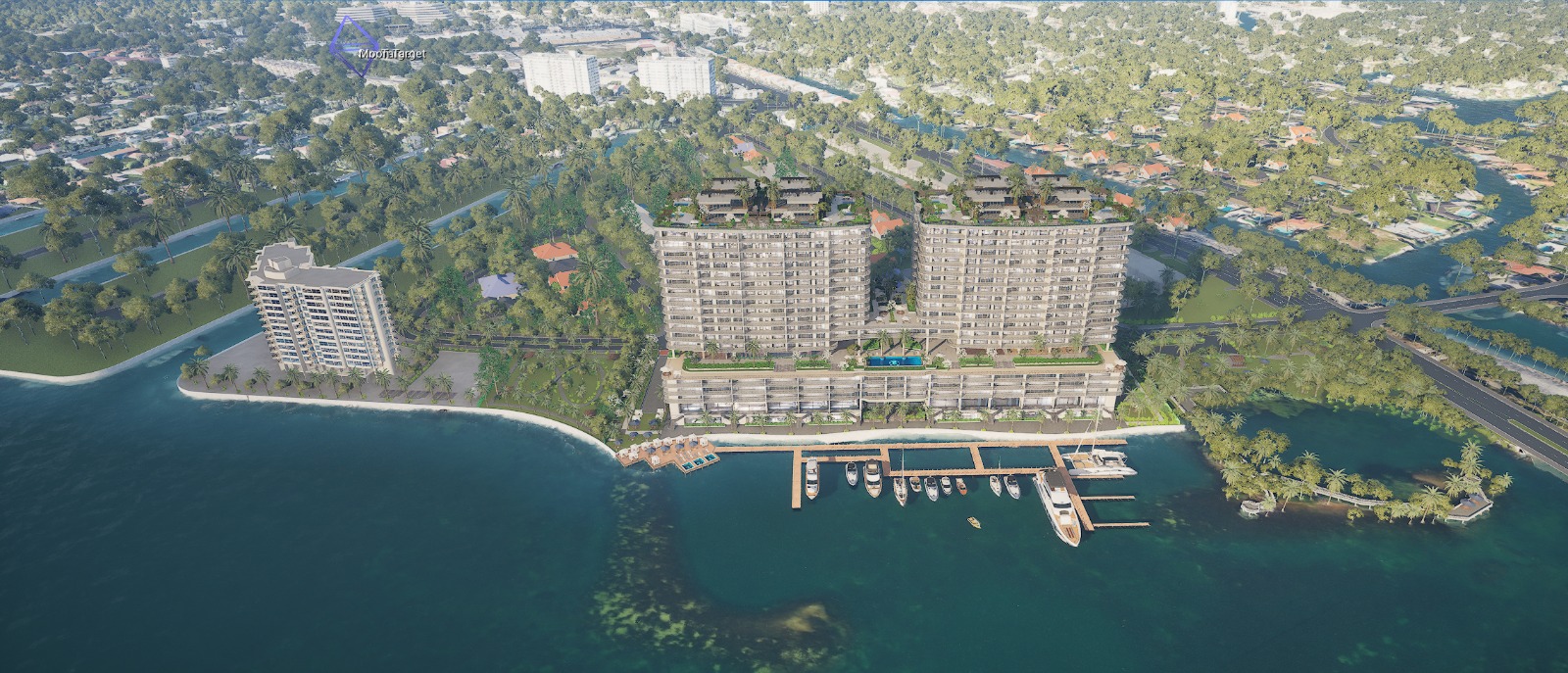 Supplied reference view of RAY’s waterfront architecture and marina